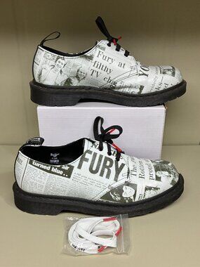 DR. MARTENS 1461 Sex Pistols Punk Newspaper Print 3-Eye Oxford Shoes 10m / 11w